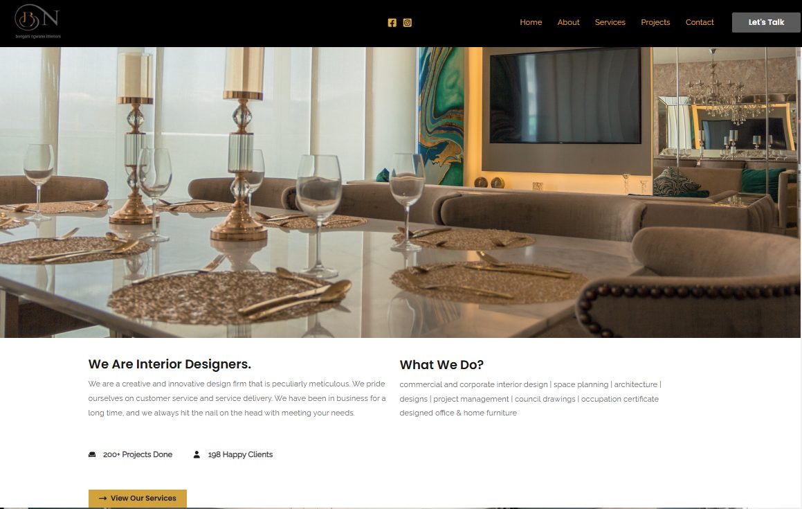 BN Interiors website: Home page