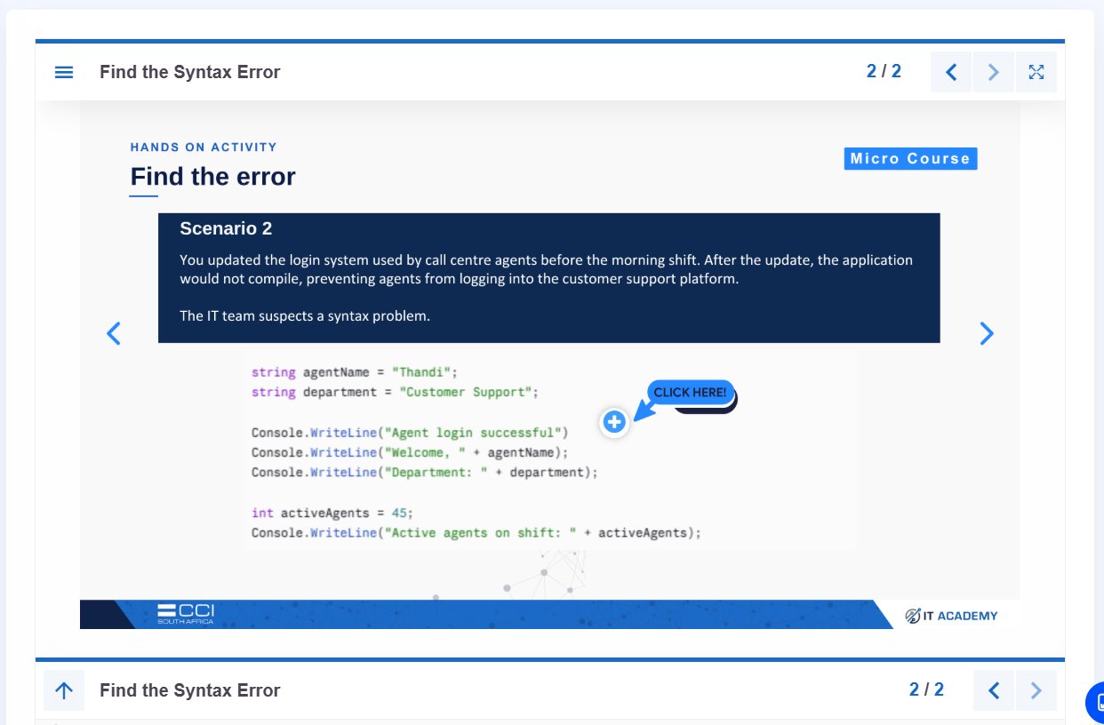 IT Academy Micro-courses website: Hands-on activity: find the syntax error