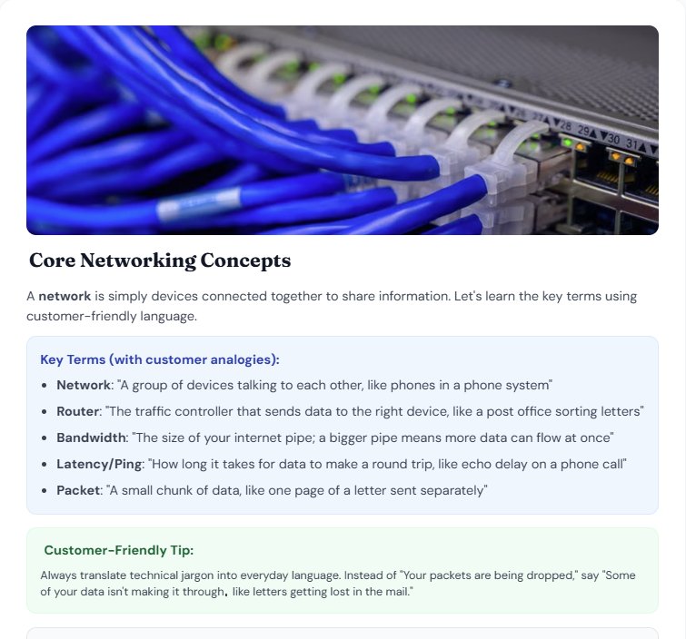 IT Support Agent Training website: Lesson: core networking concepts
