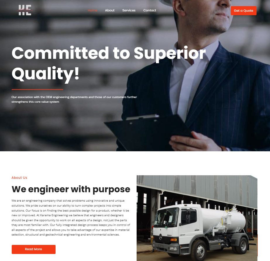 Karama Engineering website: Home page and about