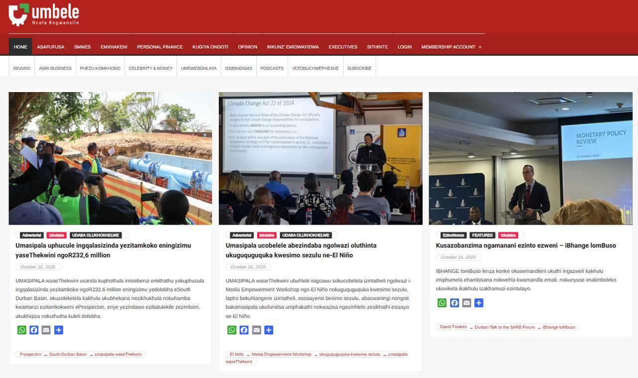 Umbele website: Home page: isiZulu business news