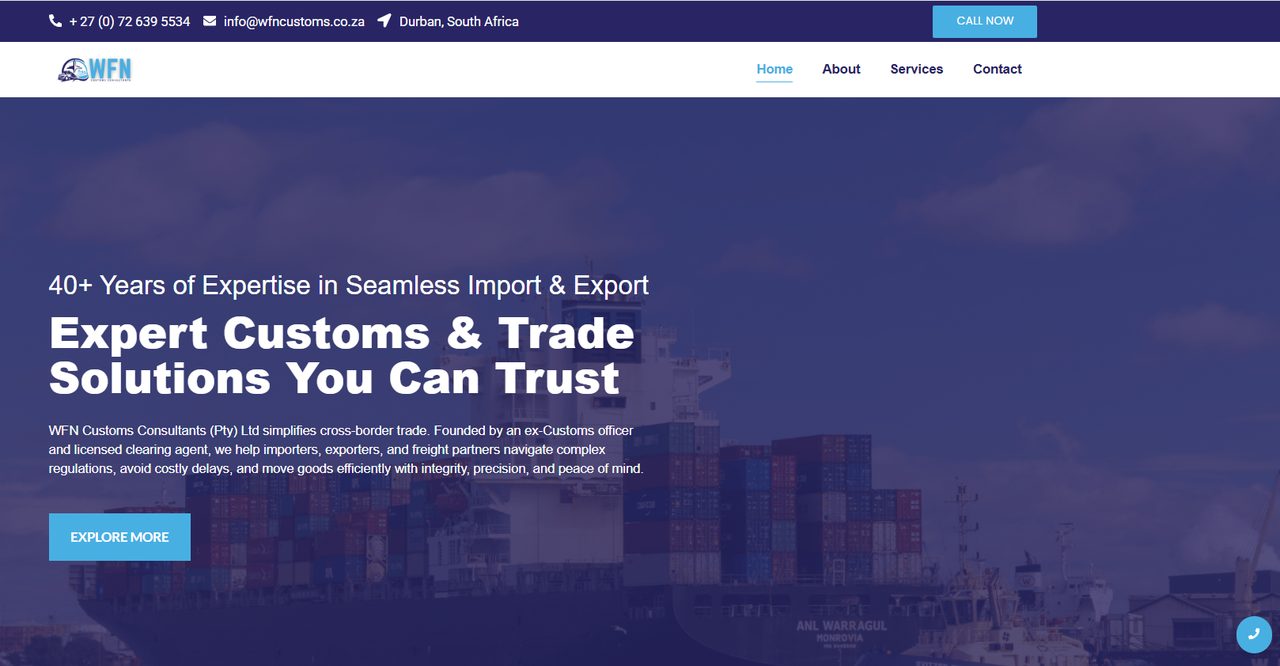 WFN Customs Consultants website: Home page