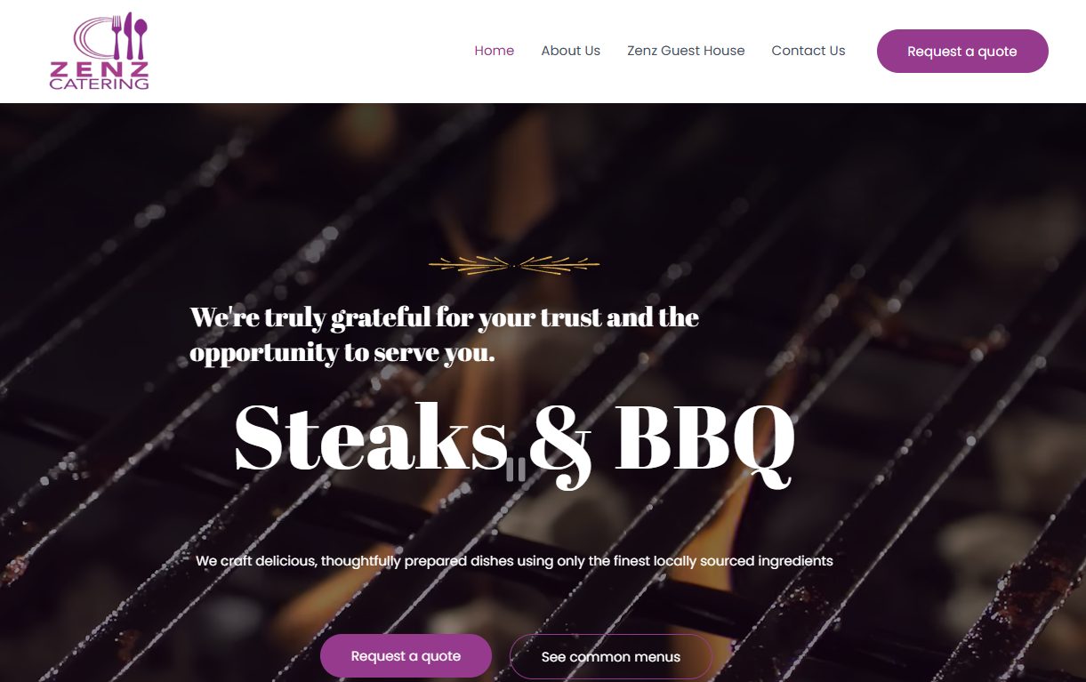 Zenz Catering & Guest House website: Home page: Steaks & BBQ